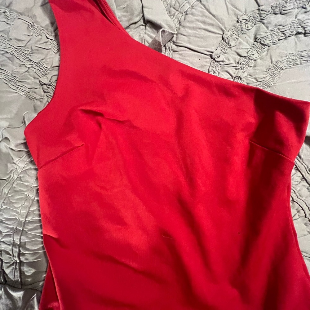 Free People Red One-Shoulder Bodysuit